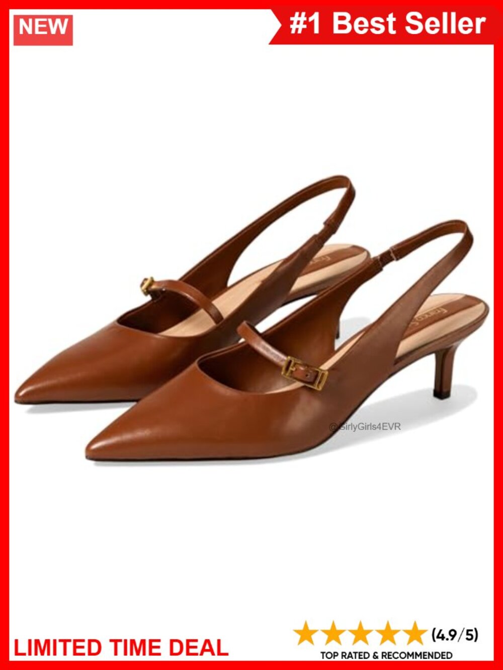 Slingback Kitten Heel Pointed Toe Leather Pump